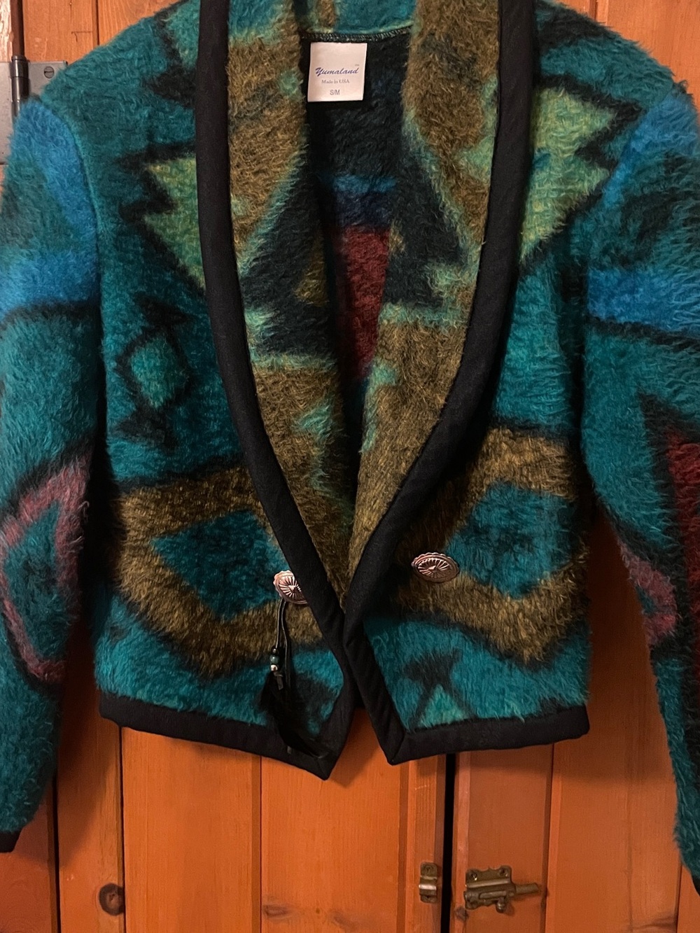 Yumaland Western High-Pile Plush Jacket Turquoise Multicolor Concho USA S/M
